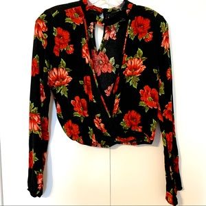 Long Sleeve Floral Sexy Crop Top